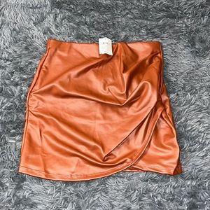 Windsor faux leather chestnut brown wrap mini skirt